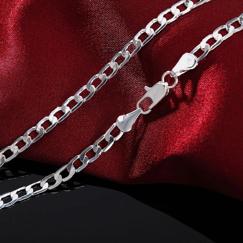 925 Silver 4MM Full Sideways Chain Necklace 16-30 inches Wedding Jewelry
