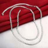 925 Silver 4MM Full Sideways Chain Necklace 16-30 inches Wedding Jewelry
