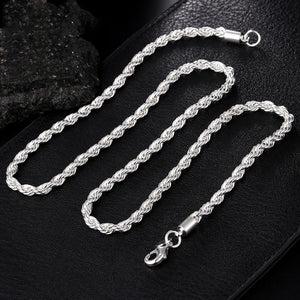 925 Silver 4mm Rope Chain Necklace 16-24 inch Wedding Charm Jewelry