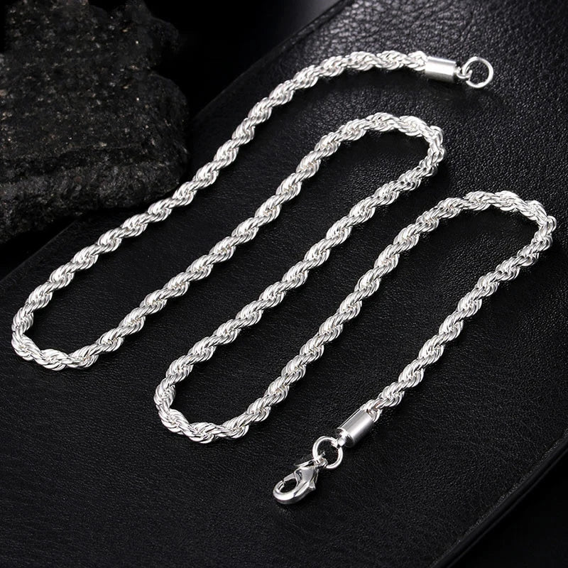 925 Silver 4mm Rope Chain Necklace 16-24 inch Wedding Charm Jewelry