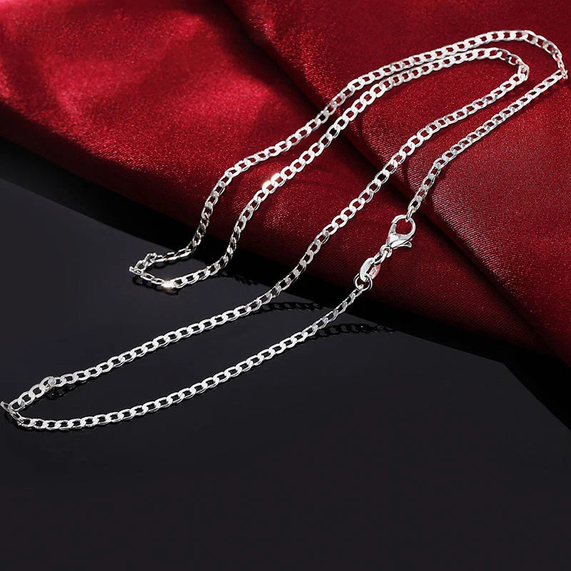 925 Silver 2mm Side Chain Necklace 16-30 Inches