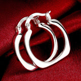 925 Silver Square Round 20mm Hoops Earrings Wedding Charm Jewelry