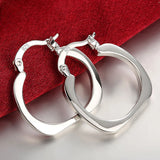 925 Silver Square Round 20mm Hoops Earrings Wedding Charm Jewelry