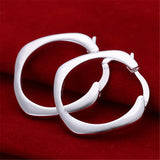 925 Silver Square Round 20mm Hoops Earrings Wedding Charm Jewelry