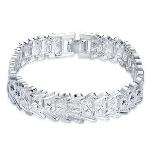 925 Silver Wide Wristband Bracelet For Wedding Party