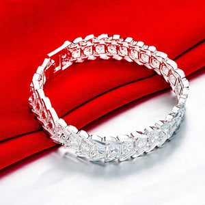 925 Silver Wide Wristband Bracelet For Wedding Party