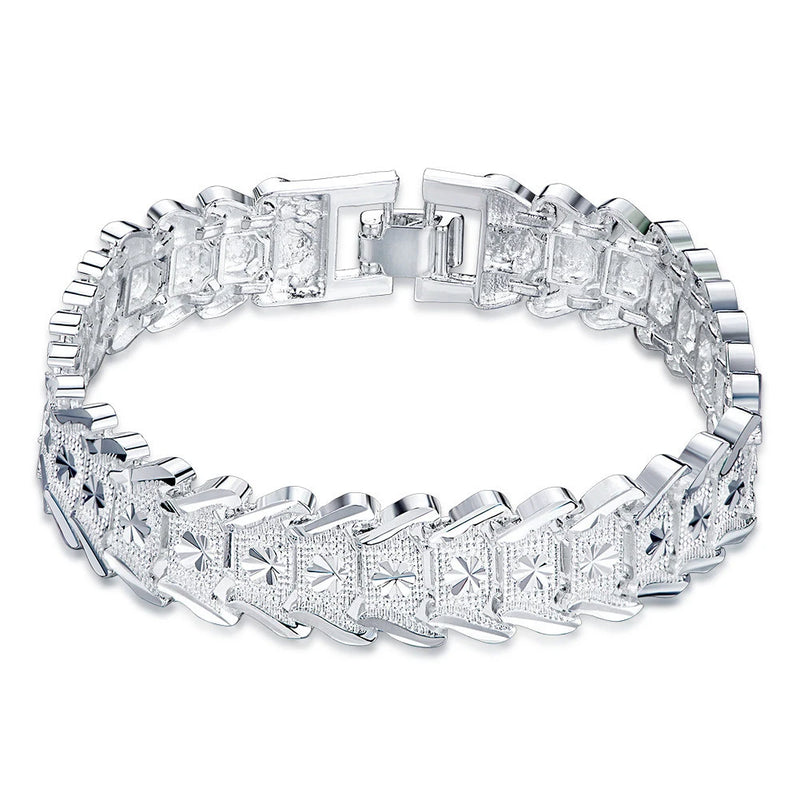 925 Silver Wide Wristband Bracelet For Wedding Party