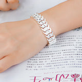 925 Silver Wide Wristband Bracelet For Wedding Party