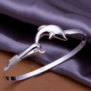 925 Silver Dolphin Bracelet Bangle for Women Wedding