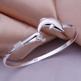 925 Silver Dolphin Bracelet Bangle for Women Wedding