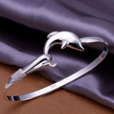 925 Silver Dolphin Bracelet Bangle for Women Wedding