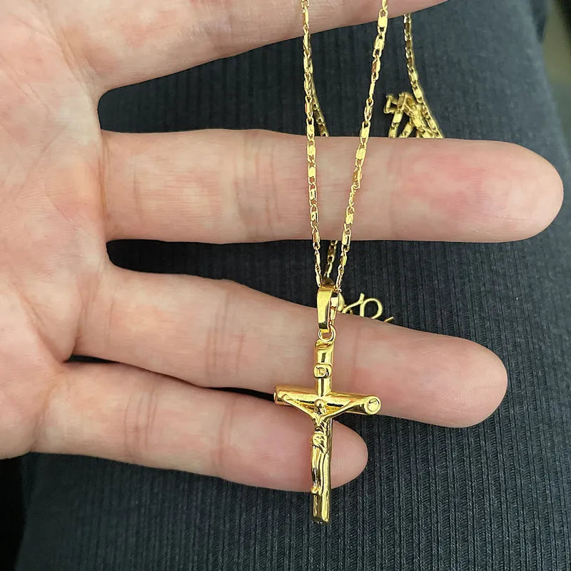 24k Cross Necklace Couple Jewelry Set