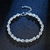 Hollow Ball Chain 925 Sterling Silver Bracelet Wedding Party Jewelry