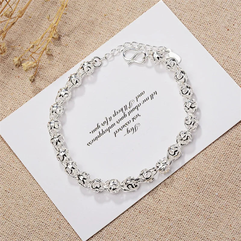 Hollow Ball Chain 925 Sterling Silver Bracelet Wedding Party Jewelry