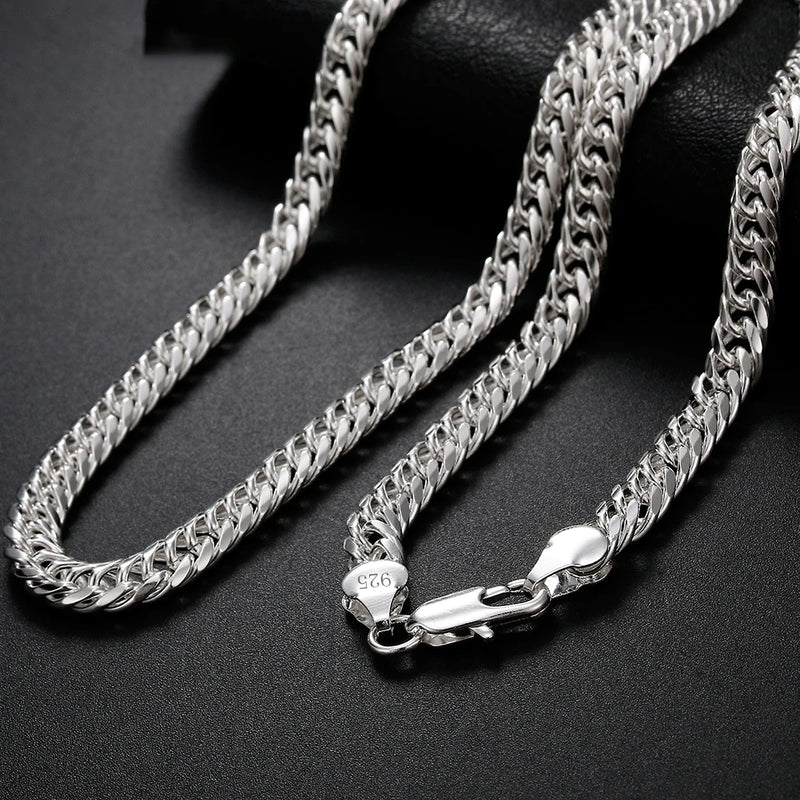 925 Silver 20/22/24 Inch 6mm Side Chain Necklace Charm Jewelry Gift