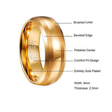 8mm Tungsten Carbide Wedding Band Ring Beveled Edge Brushed Lines