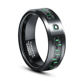 8mm Tungsten Carbide Steel Ring Bevel Edge Carbon Fiber Zircon Wedding Rings Men