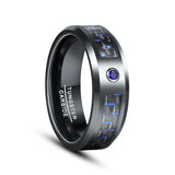 8mm Tungsten Carbide Steel Ring Bevel Edge Carbon Fiber Zircon Wedding Rings Men