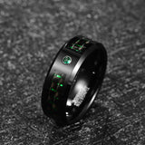 8mm Tungsten Carbide Steel Ring Bevel Edge Carbon Fiber Zircon Wedding Rings Men