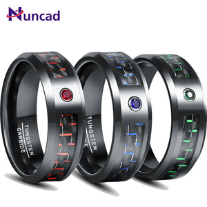8mm Tungsten Carbide Steel Ring Bevel Edge Carbon Fiber Zircon Wedding Rings Men
