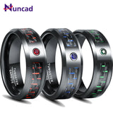 8mm Tungsten Carbide Steel Ring Bevel Edge Carbon Fiber Zircon Wedding Rings Men