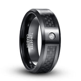 8mm Tungsten Carbide Steel Ring Bevel Edge Carbon Fiber Zircon Wedding Rings Men
