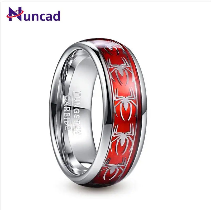 8mm Red Opal Spider Motif Tungsten Ring Wedding Band T227R