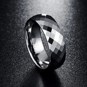 Men's 7.5mm Tungsten Carbide Ring Multi-Faceted High Polished