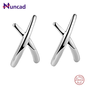 X-shaped Women Ear Studs 925 Sterling Silver Fine Jewelry