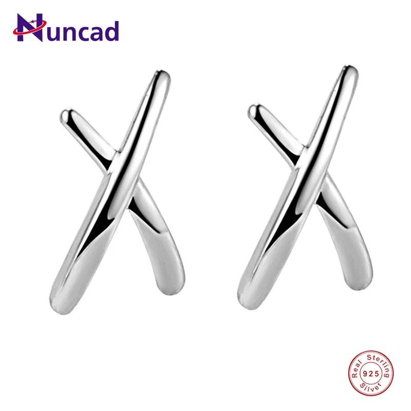 X-shaped Women Ear Studs 925 Sterling Silver Fine Jewelry