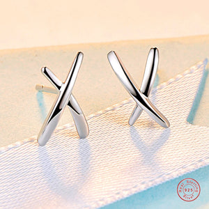 X-shaped Women Ear Studs 925 Sterling Silver Fine Jewelry