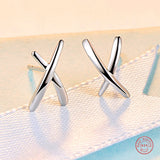 X-shaped Women Ear Studs 925 Sterling Silver Fine Jewelry