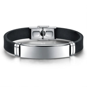 NUOBING Personalized Silicone Bracelet Stainless Steel ID Tag Unisex Jewelry
