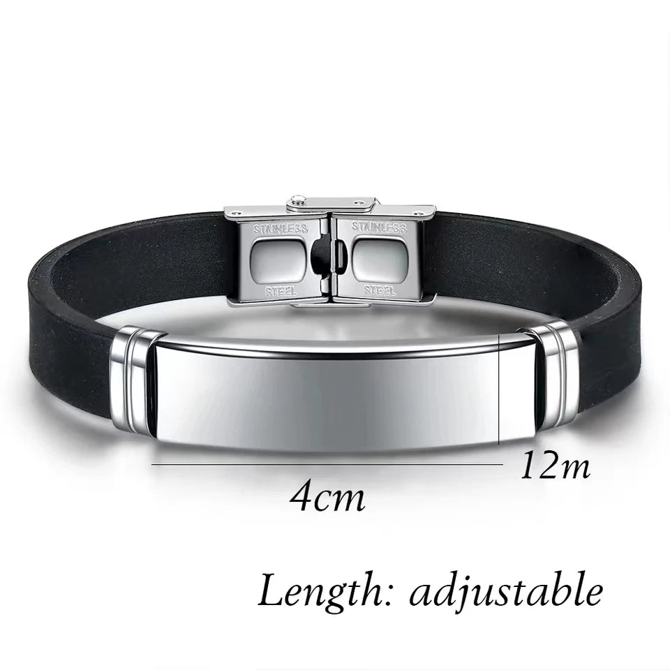 NUOBING Personalized Silicone Bracelet Stainless Steel ID Tag Unisex Jewelry