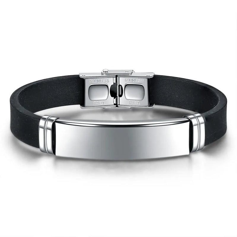 NUOBING Personalized Silicone Bracelet Stainless Steel ID Tag Unisex Jewelry