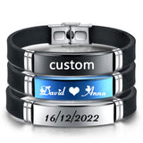 NUOBING Personalized Silicone Bracelet Stainless Steel ID Tag Unisex Jewelry