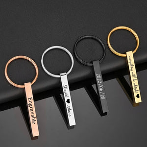 NUOBING 3D Bar Keychain Stainless Steel Coordinates Keyring Engraved Gift
