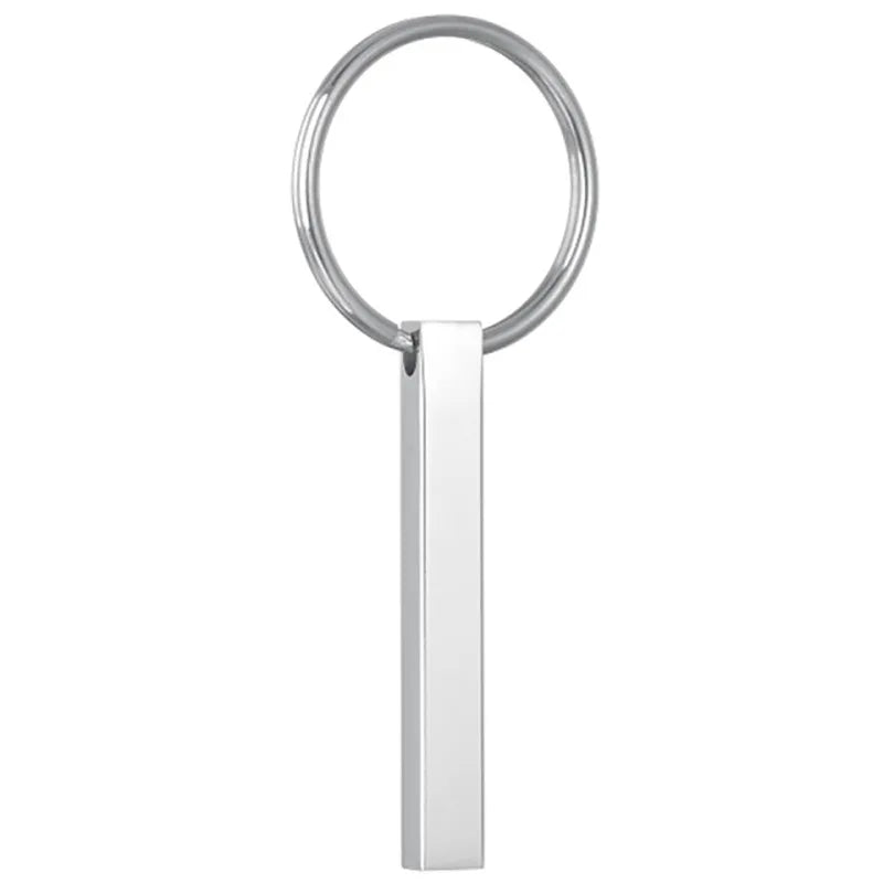 NUOBING 3D Bar Keychain Stainless Steel Coordinates Keyring Engraved Gift