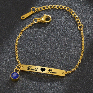 Personalized Stainless Steel Rhinestone Name Date Bracelet