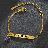 Personalized Stainless Steel Rhinestone Name Date Bracelet