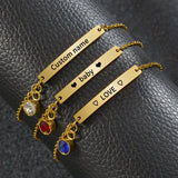 Personalized Stainless Steel Rhinestone Name Date Bracelet