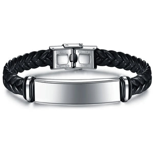 Custom Engraved Leather Bangle & Bracelet Stainless Steel ID Bracelet
