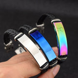 Custom Engraved Leather Bangle & Bracelet Stainless Steel ID Bracelet