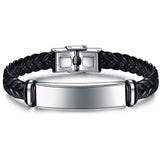 Custom Engraved Leather Bangle & Bracelet Stainless Steel ID Bracelet