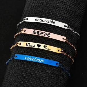 NUOBING Stainless Steel Nameplate Bracelet, Engrave Jewelry for Men Women
