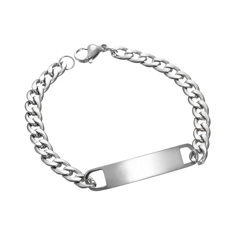 NUOBING Engraving Nameplate Couple Bracelet Stainless Steel Chain