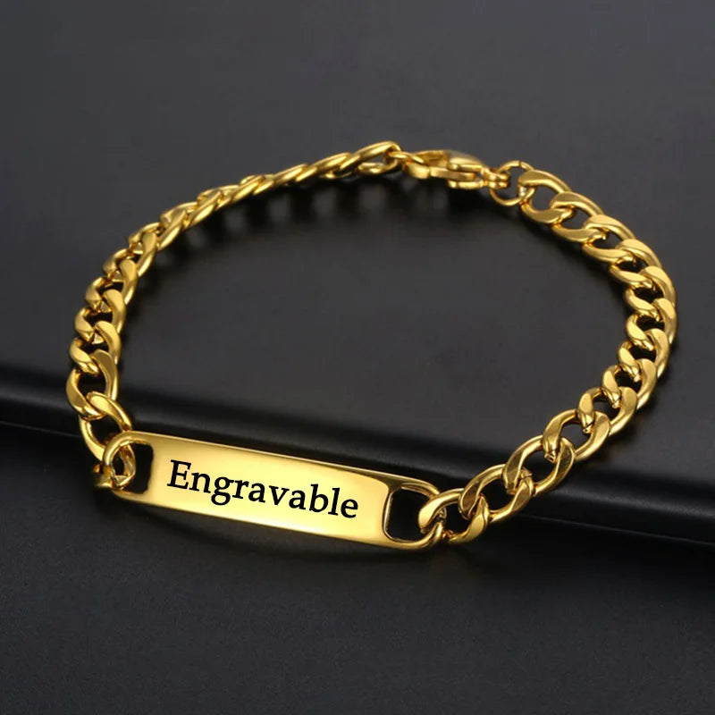NUOBING Engraving Nameplate Couple Bracelet Stainless Steel Chain
