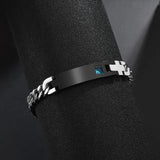 NUOBING Couple Lover Bracelet Steel CZ Stone Engrave Text Date Charm Gift