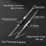 NUOBING Couple Lover Bracelet Steel CZ Stone Engrave Text Date Charm Gift