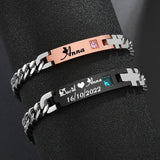 NUOBING Couple Lover Bracelet Steel CZ Stone Engrave Text Date Charm Gift